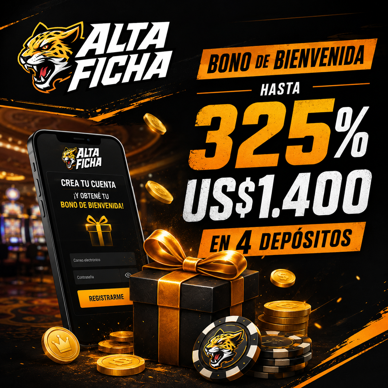 Bono de bienvenida de Altaficha de hasta 325% y US$1.400 en cuatro depósitos