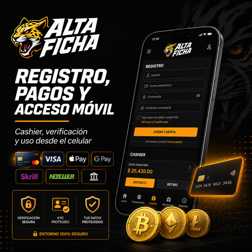 Registro y pagos en Altaficha con Cashier, verificación KYC, tarjetas y criptomonedas